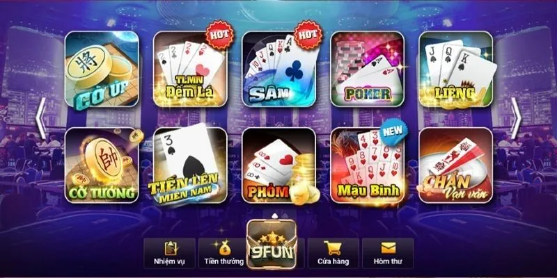 Kho trò chơi của game bài 9fun chất lượng cao